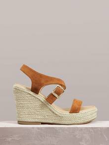 Styleloop Sandalias de plataforma con tacón de lámina, estilo bohemio, atmósfera de vacaciones, ropa de verano, artículos esenciales de viaje - Marrón - Ver 2