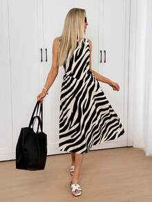 Easowa Casual Sleeveless Zebra Print Dress For Summer Leopard Print  Office Wear For Women  Vacation Outfits Women  Casual Dresses For Women Elegant Dress For Women - Black and White - View 4