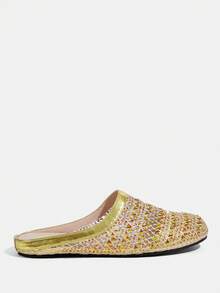 CUCCOO TILAWA Women's Sequin & Rhinestone Decor Stiletto Heel Pumps - Golden yellow - View 2