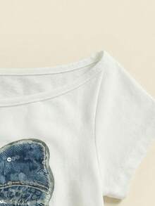 SHEIN ChillGRL Bộ đồ 2 mảnh dành cho bé gái tuổi teen, gồm áo tay ngắn trễ vai họa tiết da báo thanh lịch và chân váy mini xếp tầng bồng bềnh, thích hợp cho tiệc tùng, đi chơi và mặc hàng ngày. - Màu xanh lam - Xem 3