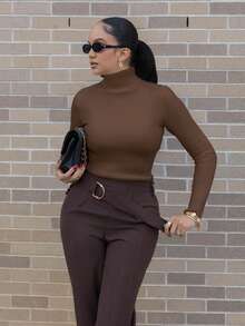 Melissa Matos 新款秋冬简约优雅百搭加厚高领套头毛衣（女款） - 咖啡棕 - 查看 4