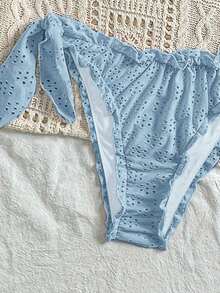 Vivid Eden Women's Solid Color Textured Swimwear Set For Vacation & Beach - Baby Blue - View 6