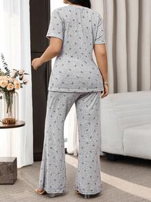 Feyla Plus Size Summer Casual Bow Print T-Shirt And Pants 2 Pieces Set Two Piece Casual Sets Latest Outfit For Women - Multicolor - View 2