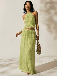 2026 New Mint Green Bohemian Style Women Summer 2 Pieces Set, Cropped Design For Daily Wear - Green - View 5