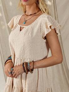 Wildy American Casual Western Country Retro Plaid Women's Spring/Summer Basic Daily Outfit Short Sleeve Mini Dress - Multicolor - View 6