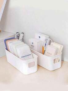 3/5/10 piezas Cajas de almacenamiento de plástico blanco - Organizadores multiusos apilables para el hogar, la oficina, la residencia universitaria y la escuela, perfectos como regalo práctico - Multicolor - Ver 2