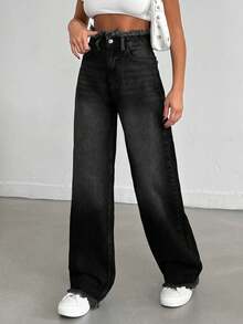 EURMUSE HIGH WAIST STRAIGHT VINTAGE BLUE JEAN - Black - View 5