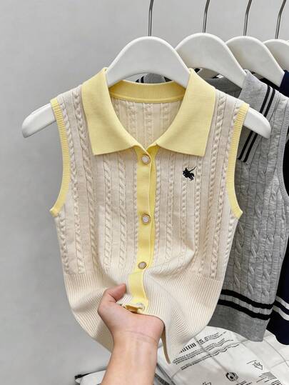 SHEIN Elenzya 优雅无袖高领针织背心，春夏款