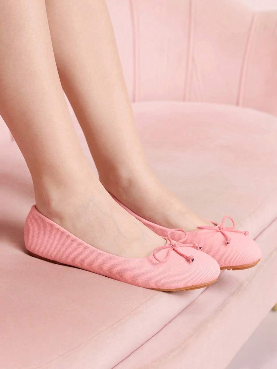 CUCCOO DOLLMOD 粉色芭蕾舞鞋，蝴蝶结装饰休闲一脚蹬鞋，可爱甜美学院风，适合约会和通勤。 - 淺粉色 - 查看 1