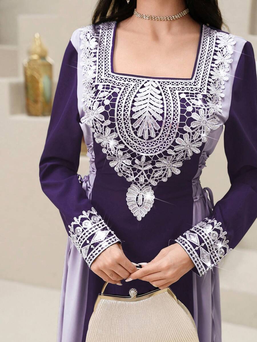 Al Najma 女士优雅系带腰部装饰派对礼服 - 紫色 - 查看 1