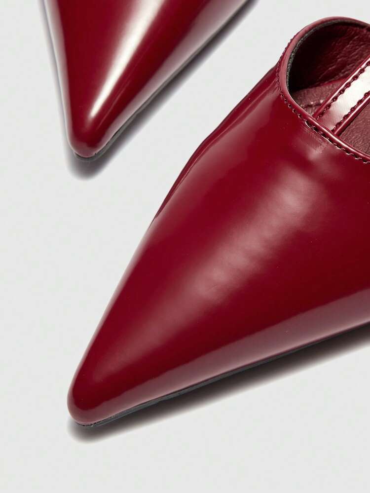 CUCCOO BIZCHIC Red Kitten Heel Backless Pumps, Versatile Commuter High Heels For Women Spring Shoes