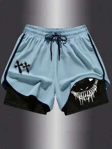Manfinity Sport Corelite Men's Drawstring Waist Casual Versatile Daily & Sports Shorts - Baby Blue - View 4