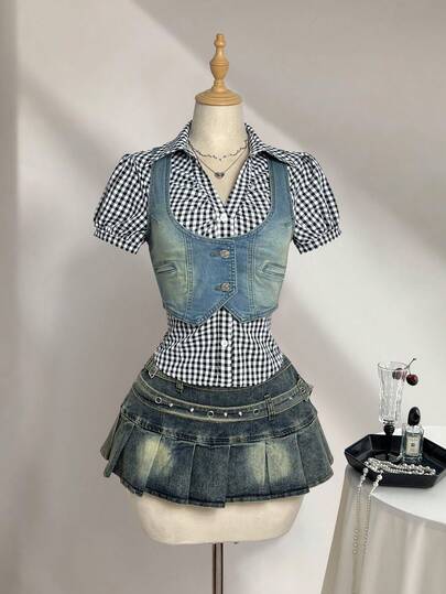 Elamini Women's Casual Washed Sleeveless Cropped Denim Top