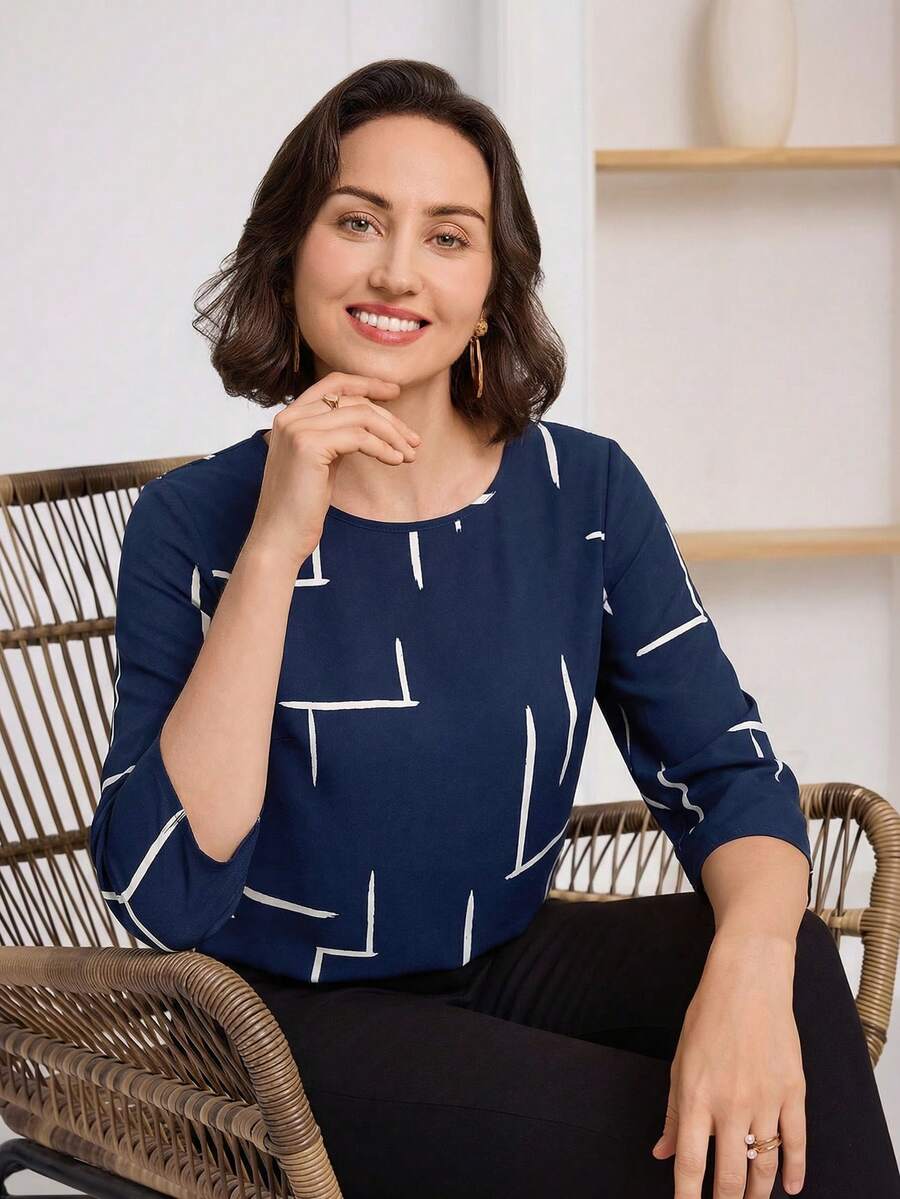 Miaspire 女士春夏户外休闲衬衫，休闲工作上衣，女士商务休闲上衣，女士衬衫，优雅女士工作上衣，女士上衣和衬衫，女士衬衫，女士休闲现代办公上衣，女士现代上衣，女士衬衫，女士休闲办公上衣 - 藏蓝色 - 查看 1