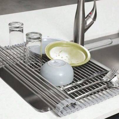 1 cái giá phơi bát đĩa cuộn, giá để bát đĩa di động cho bồn rửa, giá phơi bát đĩa cuộn bằng thép không gỉ cho nhà bếp, hộp đựng đồ đa chức năng, giá để bát đĩa gấp gọn cho bồn rửa và mặt bàn bếp, giải pháp quà tặng lưu trữ hoàn hảo cho năm mới, Ngày lễ tình nhân, Tết Nguyên đán, Ngày của Mẹ, Ngày của Cha, Giáng sinh, Mùa đông 2025