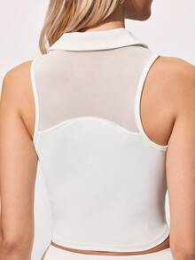 CourtClass Conjunto de ropa deportiva casual diaria de top de unicolor y minifalda con estampado de letras para tenis para mujer - Blanco - Ver 4