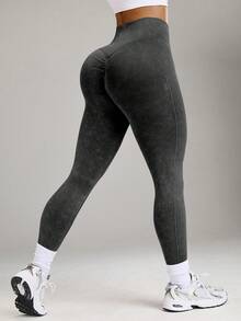 Core Rhythm Quần legging thể thao tập yoga, tập luyện, co giãn cao, không đường may, cạp chéo, màu cát mài. - màu đen - Xem 7