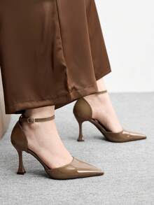 CUCCOO BIZCHIC Chic Slingback Heels For Women Ankle Strap Patent Pointed Toe Elegant Office Pumps - Apricot - View 4