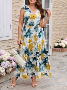 SHEIN Clasi 大码优雅印花无袖连衣裙，夏季 - 彩色 - 查看 5