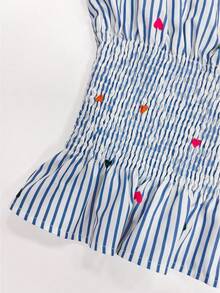 EMERY ROSE Áo kiểu nữ cổ thuyền ôm dáng, kẻ sọc xanh trắng, in hình trái tim nhiều màu, có nơ ở vai, thanh lịch và duyên dáng, thích hợp làm quà sinh nhật, hẹn hò, dự tiệc, ngày lễ động, đi học, chụp ảnh ngoài trời, du lịch, trang phục mùa hè, một món đồ thời trang thiết yếu. - Nhiều màu - Xem 7