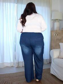 Pretty and Ole Jeans mi-bleu doux et extensibles avec décoration de poche, pour grandes tailles - Jean brut - Voir 2
