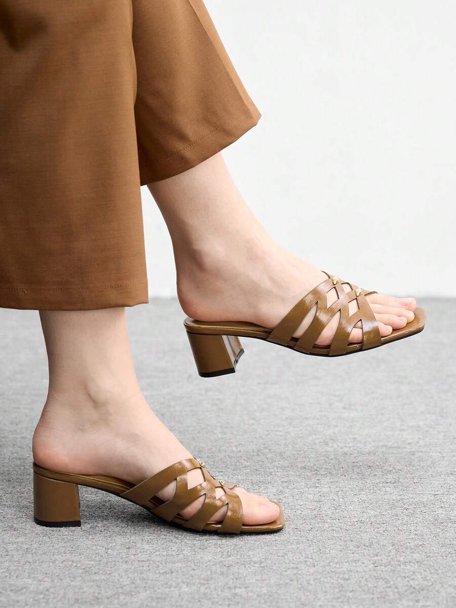 CUCCOO BIZCHIC Ladies Fashion Daily Casual Summer Beige Faux Leather Commuter Thick Heel Sandals Summer Shoes - Brown - View 1