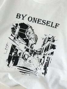 SHEIN Explorewe 2件組夏季新款復古休閒寬鬆套裝，字母圖案T恤 + 漸層寬鬆短褲，時尚韓風男童裝 - 白色 - 查看 3