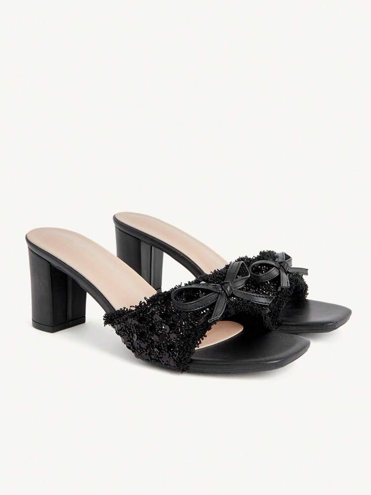 CUCCOO CHICEST Black Bow Small Slippers Fairy Shoes Wearing Summer Ballet Lace Sandals Summer Shoes Wedding Shoes Bride Shoes