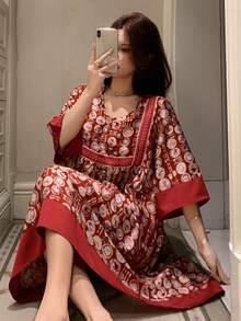 DAZY Áo ngủ nữ dáng rộng họa tiết đỏ mùa hè - Đỏ - Xem 4