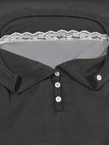Glimmora Slim Fit Waist Cinched Long Sleeve 2 In 1 T-Shirt For Women - Dark Grey - View 3