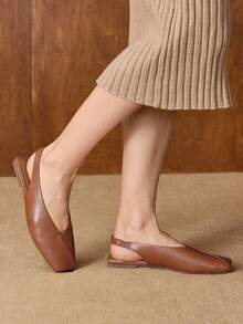 MOTF WOMEN PU LEATHER SLINGBACKS FLATS VALENTINE'S DAY SPRING SHOES - Brown - View 4