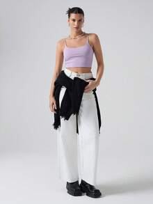 SHEIN EZwear 薰衣草色露脐休闲背心，情人节/新年女士礼物 - 淡紫色 - 查看 4