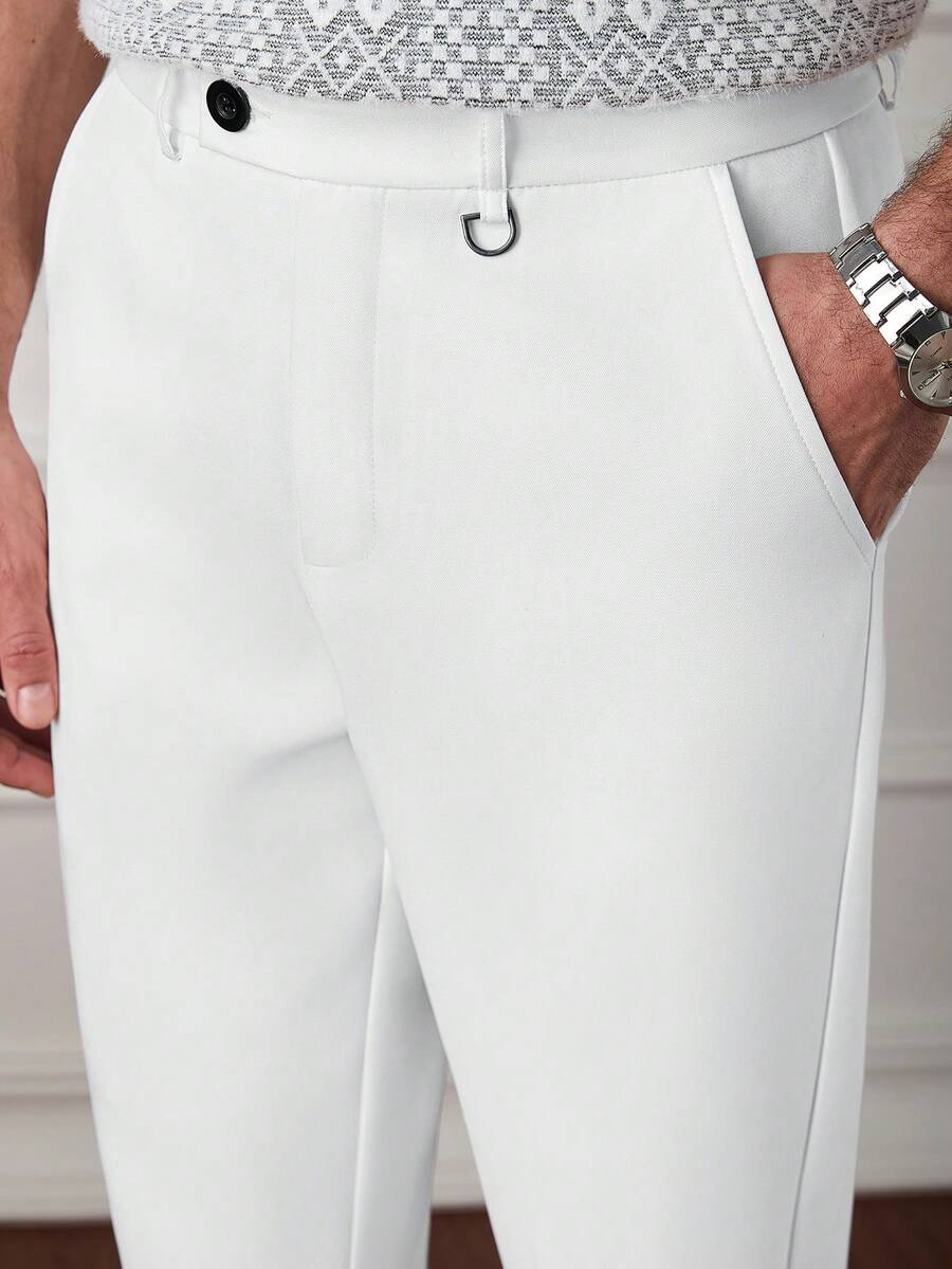 Core Aspect Men's Solid Color Straight Leg Casual/Business Suit Pants For Ceremony - White - View 1