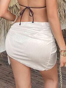 Livesso Váy sarong nữ kiểu quấn buộc dây, chất liệu vải bóng, thích hợp mặc đi biển/đồ bơi. - Rượu sâm banh - Xem 6