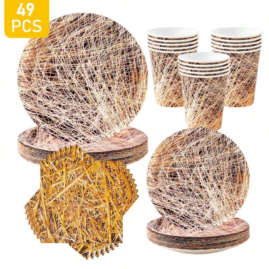 Gold Thread Disposable Plates, Napkins And Cups Set, Serves 8 Guests. This Disposable Party Set (Including Plates, Napkins And Cups) Is Perfect For Birthday Parties, Weddings And Family Picnics. - View 1