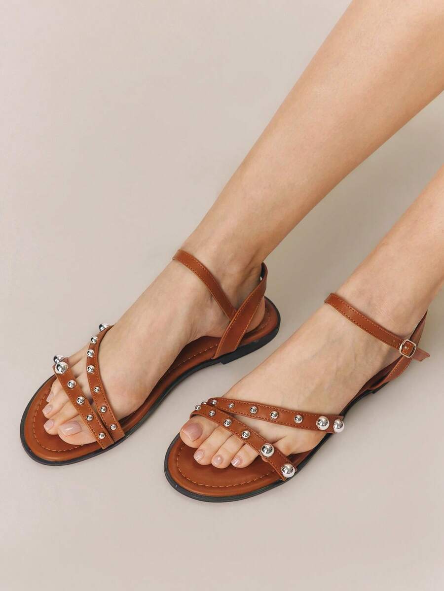 Styleloop Ladies Buckle, Decoration, Flat Sandals, Holiday Atmosphere, Summer Wear, Travel Essentials - Brown - View 1