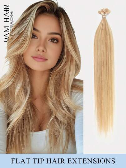 Flat Tip Hair Extensions Real Human Hair Extensions Seamless And Invisible Straight Human Hair Extensions Highlighted Color 16-22inch 50g Invisible Hot Fusion Human Hair Extensions Soft Keratin Tips Add Length And Volume For Wedding & Daily & Party