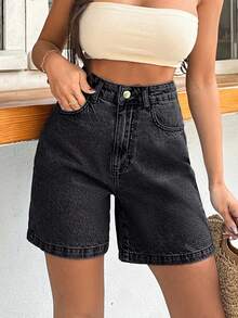EURMUSE Short de mujer 100% algodón rígido de lavado medio - Gris Claro - Ver 7