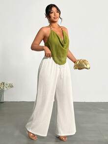 Firerie Plus Size Casual Solid Color Wide Leg Pants - Apricot - View 3