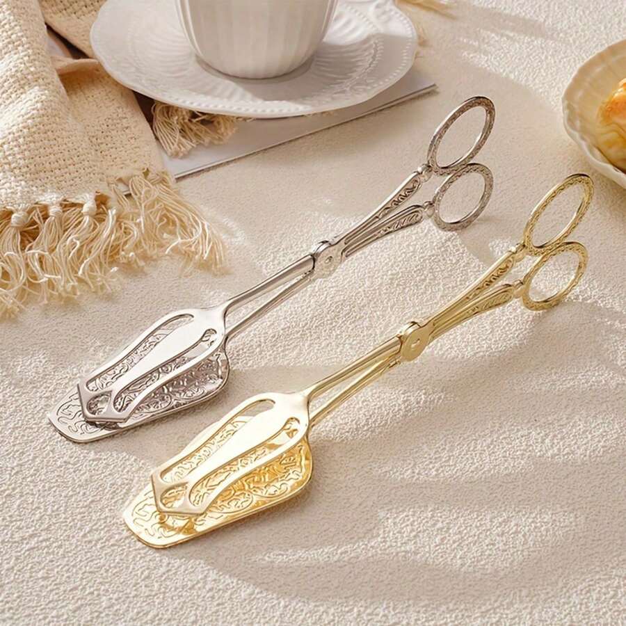 1pc Vintage Middle Eastern Embossed Buffet Tong, Exquisite Carved Design, Suitable For Grabbing Bread, Cake, Steak And Other Delicate Food, Practical And Decorative - Multicolor - View 1