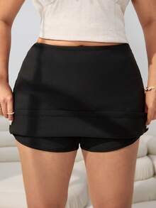 SHEIN EZwear Plus Size Women's Solid Color Fitted Mini Skirt, Spring/Summer,Carnival Women Look 2026,Going Out, Holiday, Casual - Multicolor - View 6