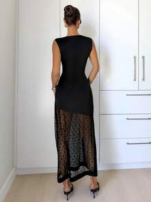 Siren Gaze Women's Extra Long Lace Patchwork Dress - Black - View 2