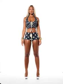 SUMWON WOMEN Bộ đồ mặc nhà hai mảnh họa tiết chấm bi cổ điển gồm áo croptop và quần short, thích hợp cho mùa hè. - Nhiều màu - Xem 3