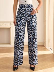 CLARA VERO 100% Cotton MID RISE WIDEEG CUT LEOPARD JEAN - Multicolor - View 4