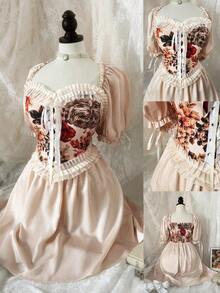 Sweetra CURVE Gaun Mini Patchwork Bunga Vintage Elegan Ukuran Plus untuk Musim Pernikahan, Musim Semi/Panas - MultiWarna - View 1