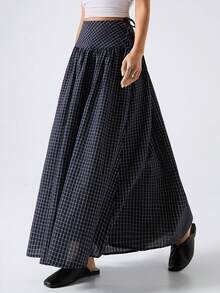 LYSMO 2026 新款极简主义春夏女装休闲侧系腰格子半身裙，适合夏季假期、春假、情人节、狂欢节等场合，展现 2026 夏季假期、千禧年/2000 年代风格、波西米亚风格子半身裙 - 彩色 - 查看 8