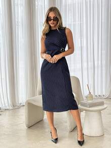 Siren Gaze Đầm lửng không tay in họa tiết dành cho nữ - Xanh và trắng - Xem 5