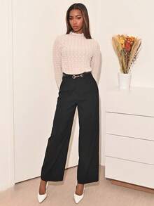 Mima John 女士优雅植绒蕾丝高领汗衫，高品质秋冬分层上衣 - 米色 - 查看 6