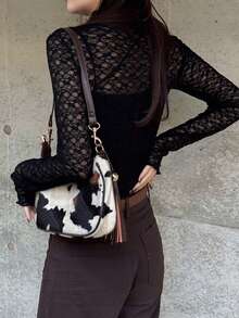 Women's Mesh Turtleneck Sheer Top, Layering Piece For Autumn - Black - View 2