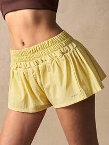 VARSIVA Quần short thể thao ngoài trời thường ngày, đa năng, màu trơn, cạp chun dành cho nữ. - Màu vàng - Xem 4
